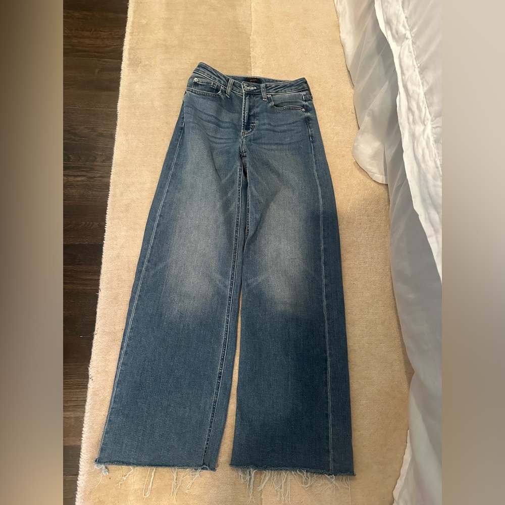 Quince Bella Stretch Wide-Leg Raw Hem Jeans